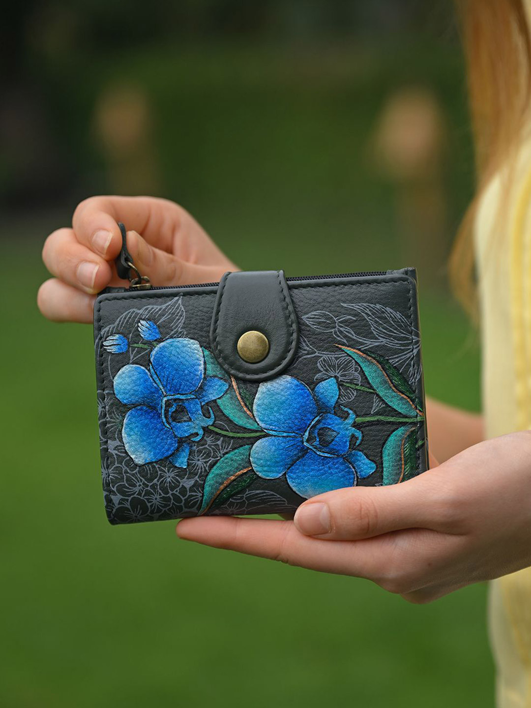 Anuschka Women Floral Fantasy Jade Hand Painted Leather Wallet