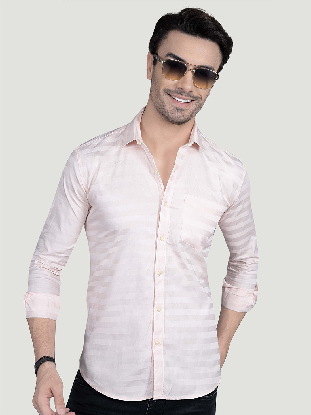 ALMATY Daniel Comfort Horizontal Striped Slim Fit Cotton Shirt