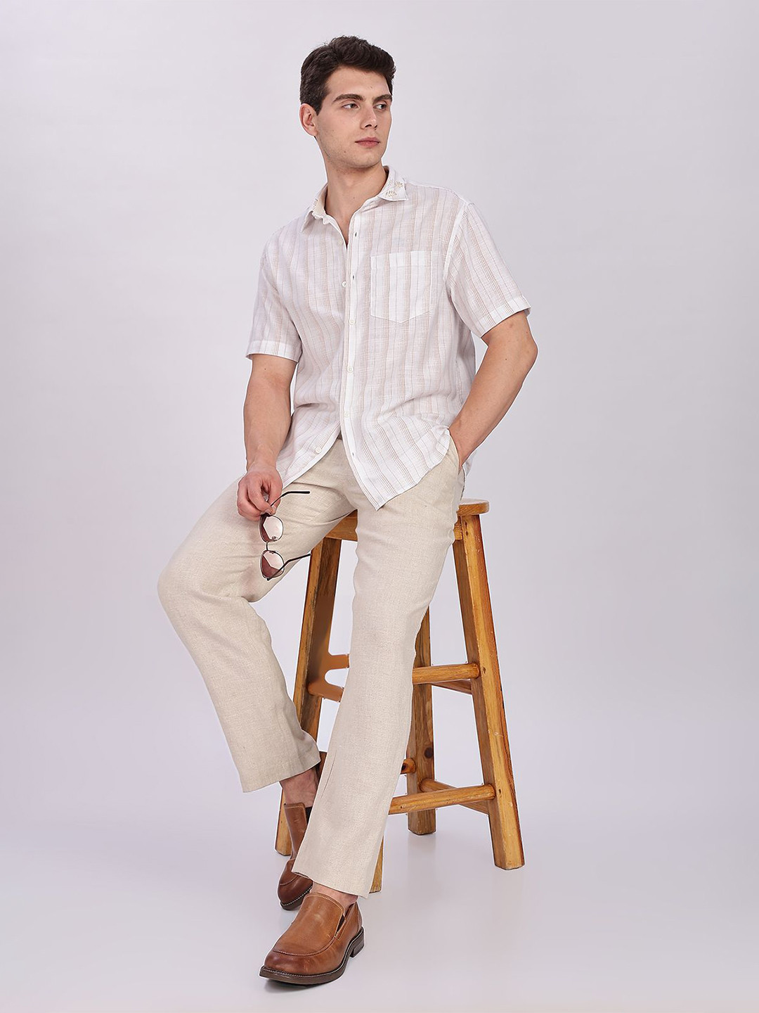 THREE DAYS Striped Spread Collar Cotton Comfort Casual Shirt