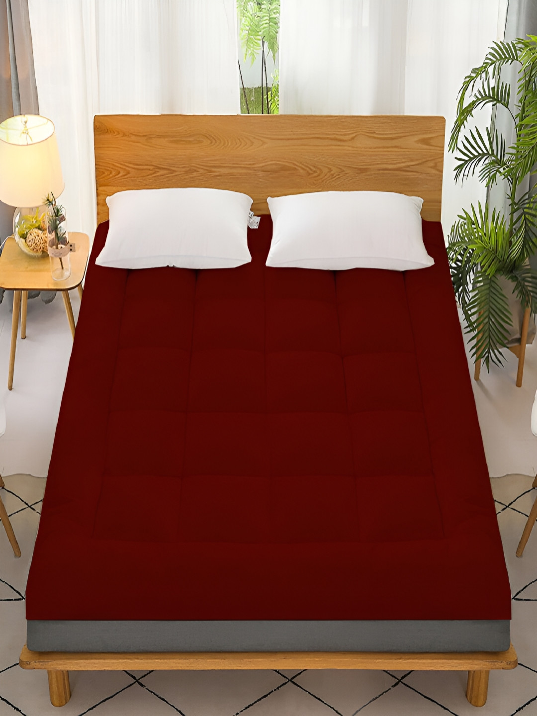 CHICERY Maroon Water Resistant Cotton Mattress Protector