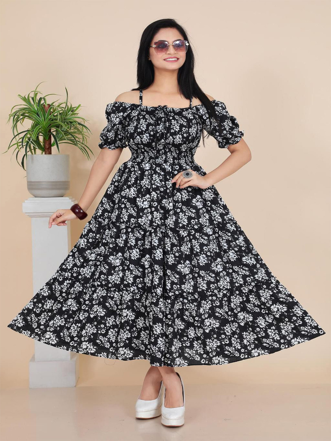 CORSICA Women Floral Print Shoulder Straps Fit & Flare Dress