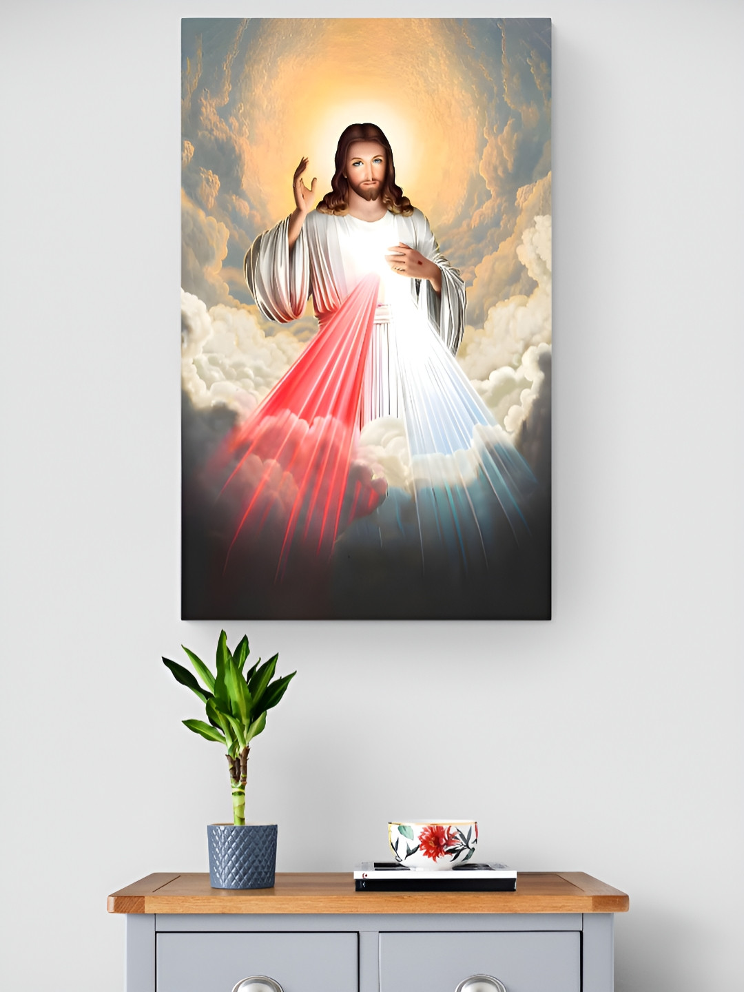 Tushaco Handicrafts White & Pink Jesus Religious Canvas Wall Art