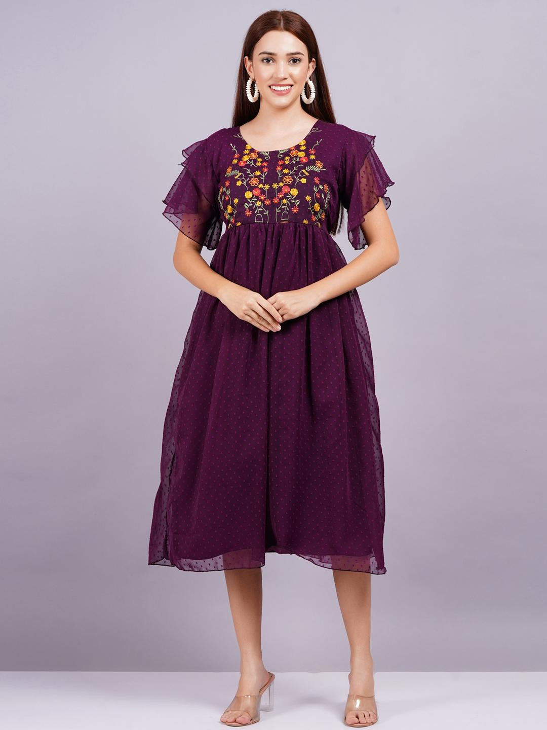 Wine Georgette Women Dress