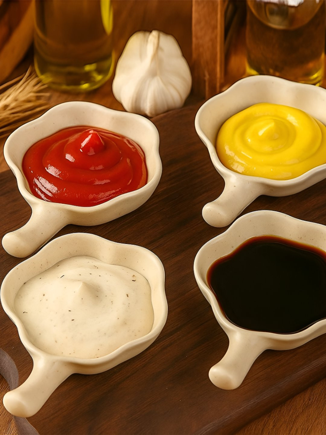 We3 Beige 4 Pieces Plastic Dip Bowls