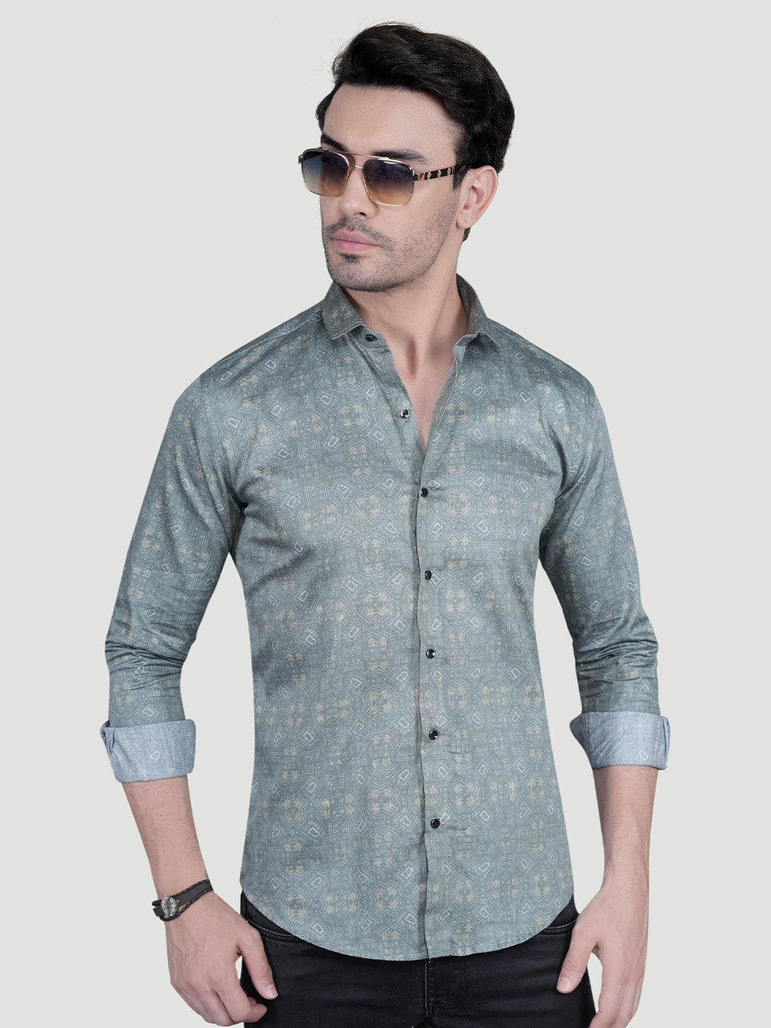 ALMATY Casper Comfort Geometric Printed Slim Fit Cotton Shirt