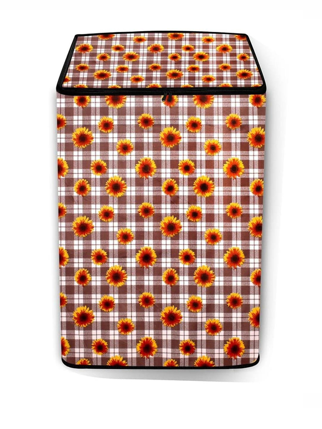 The Furnishing Tree Washing Machine Cover Gingham Floral Pattern Coffee Compatible for Whirlpool 6.