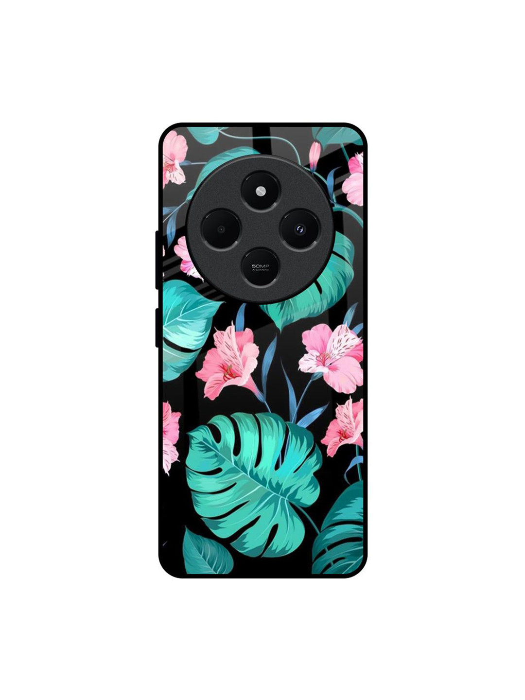 QRIOH Unisex Tropical Printed Redmi 14C 5G Flowers Glass Back Case Mobile Accessories
