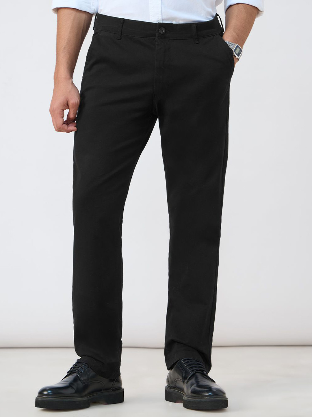 The Souled Store Men Classic Black Smart Slim Fit Chinos Trousers