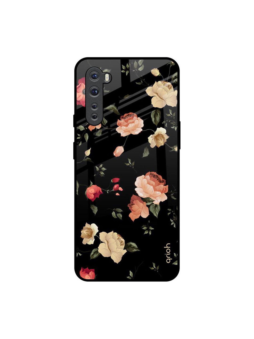 QRIOH Unisex OnePlus Nord Black Spring Floral Impact Resistant Glass Back Case