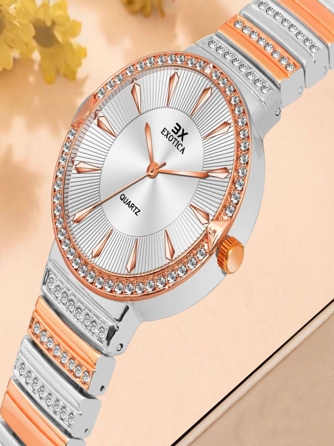 Exotica Fashion Girls Embellished Dial & Stainless Steel Straps Watch EX-6040-Two Tone