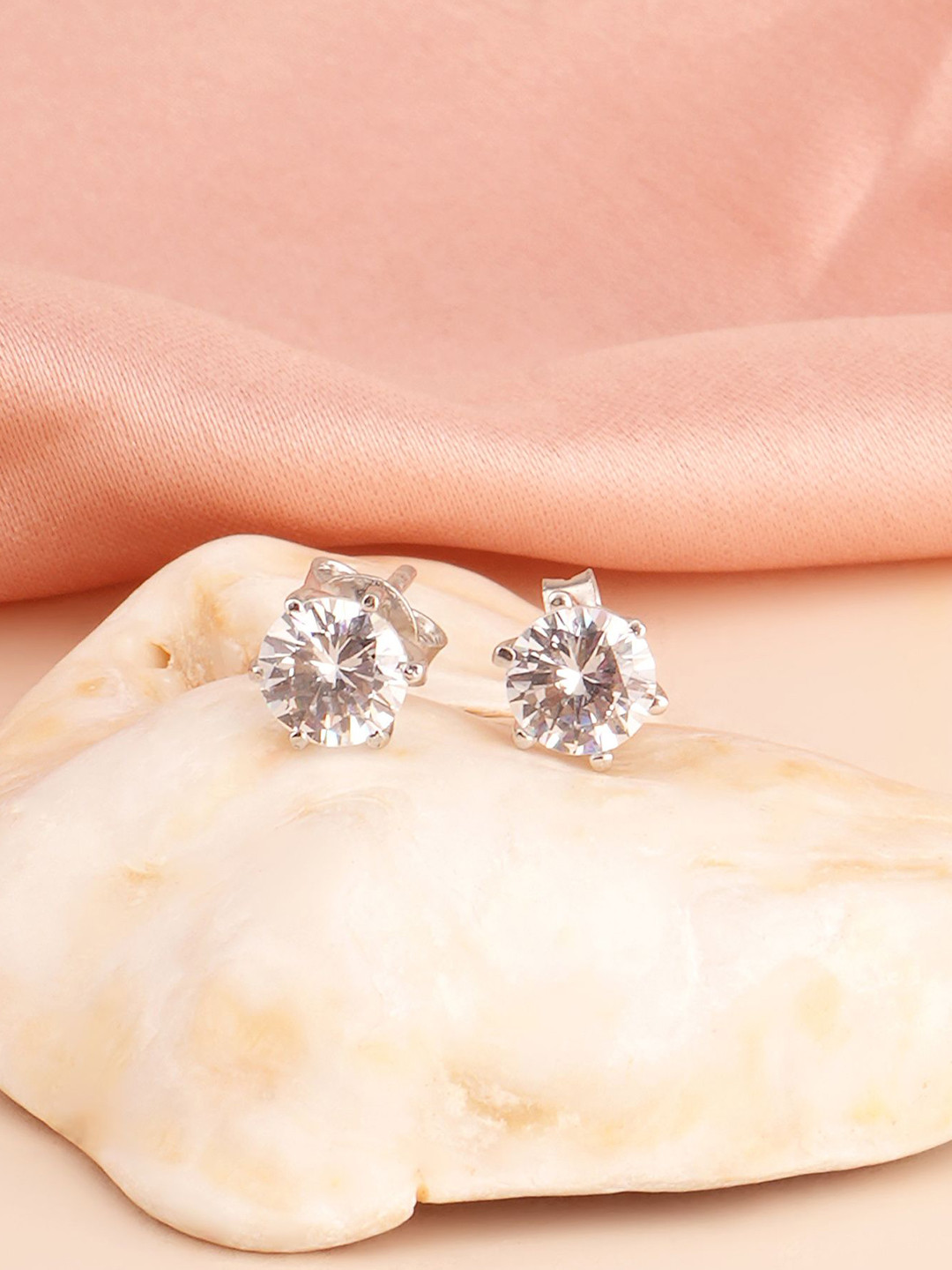 PALMONAS 925 Sterling Silver Diamond Shaped Cubic Zirconia Solitaire Studs Earrings