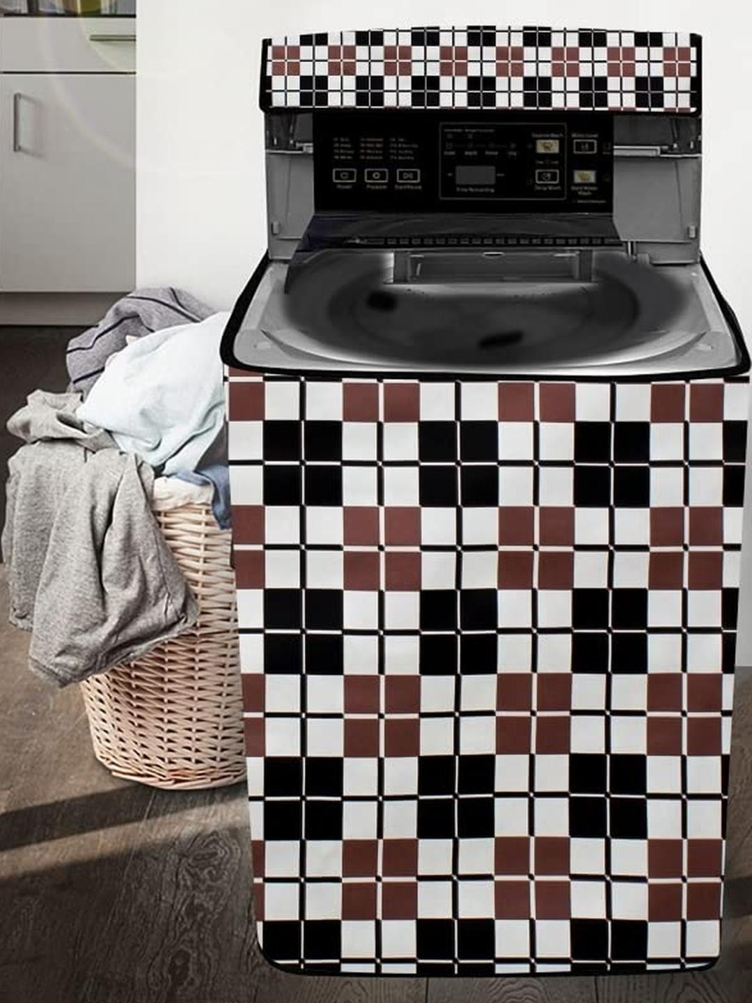 The Furnishing Tree Washing Machine Cover Checkered Pattern Grey Compatible for Whirlpool 7 Kg Full