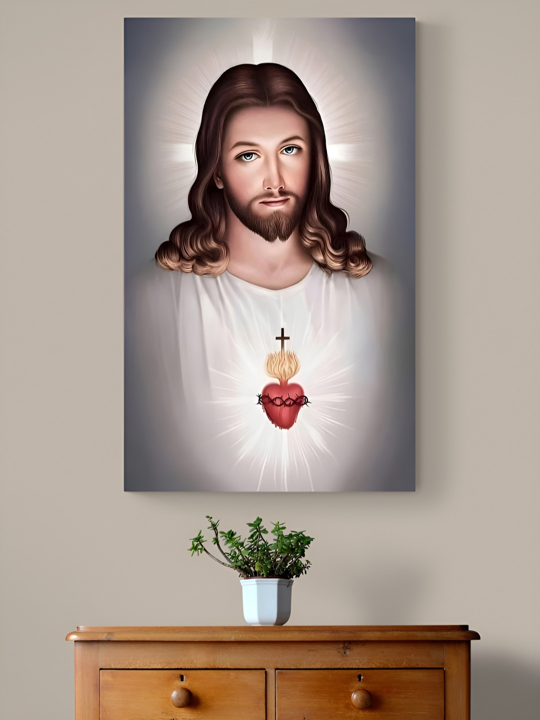 Tushaco Handicrafts White & Black Jesus Canvas Religious Wall Art
