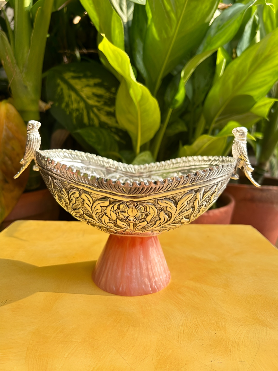 Barn 14 Grey & Pink Textured Oval Parrot Food Platter