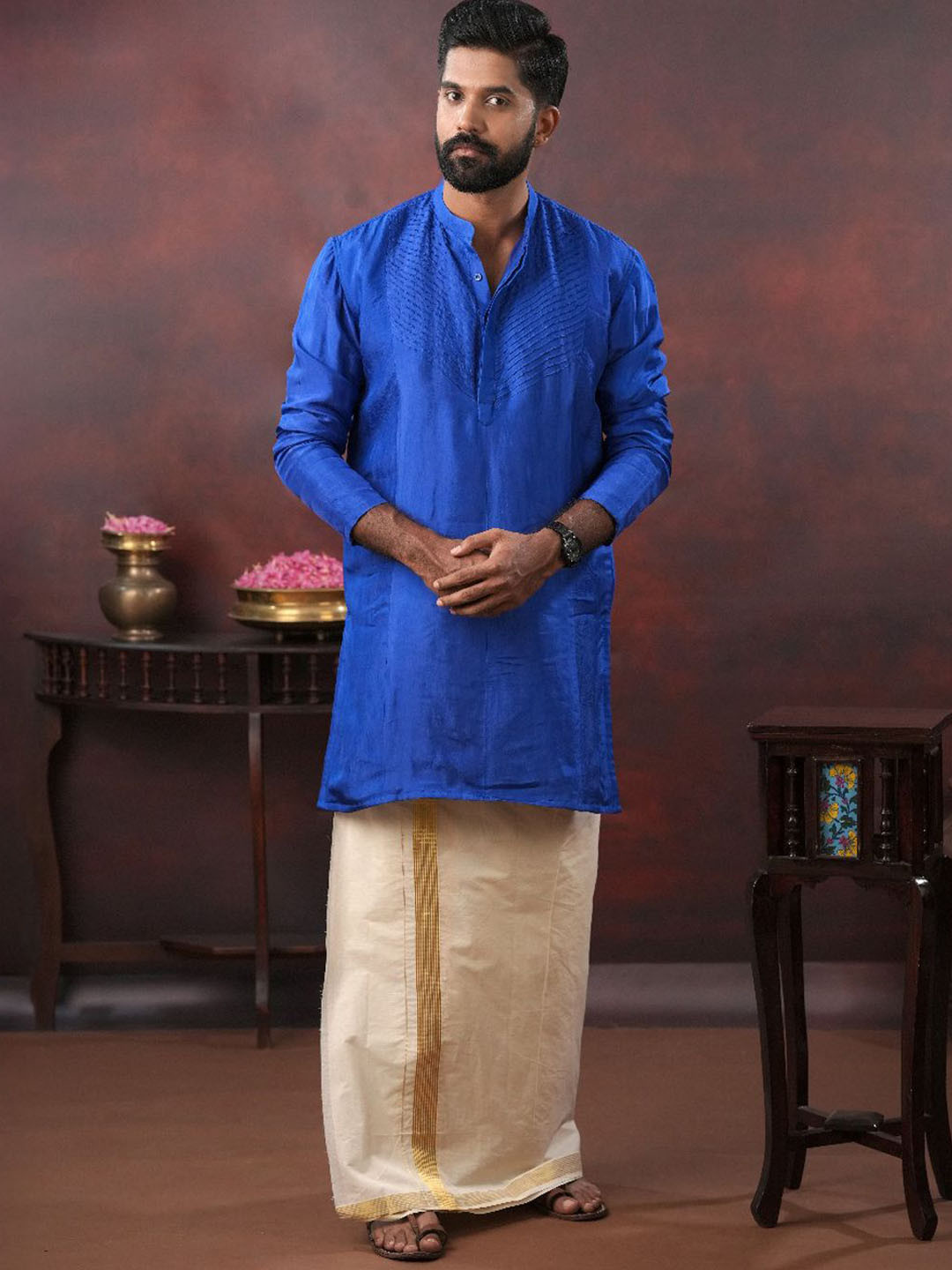 DISHA CREATIONZ Men Regular Kurta & Mundu