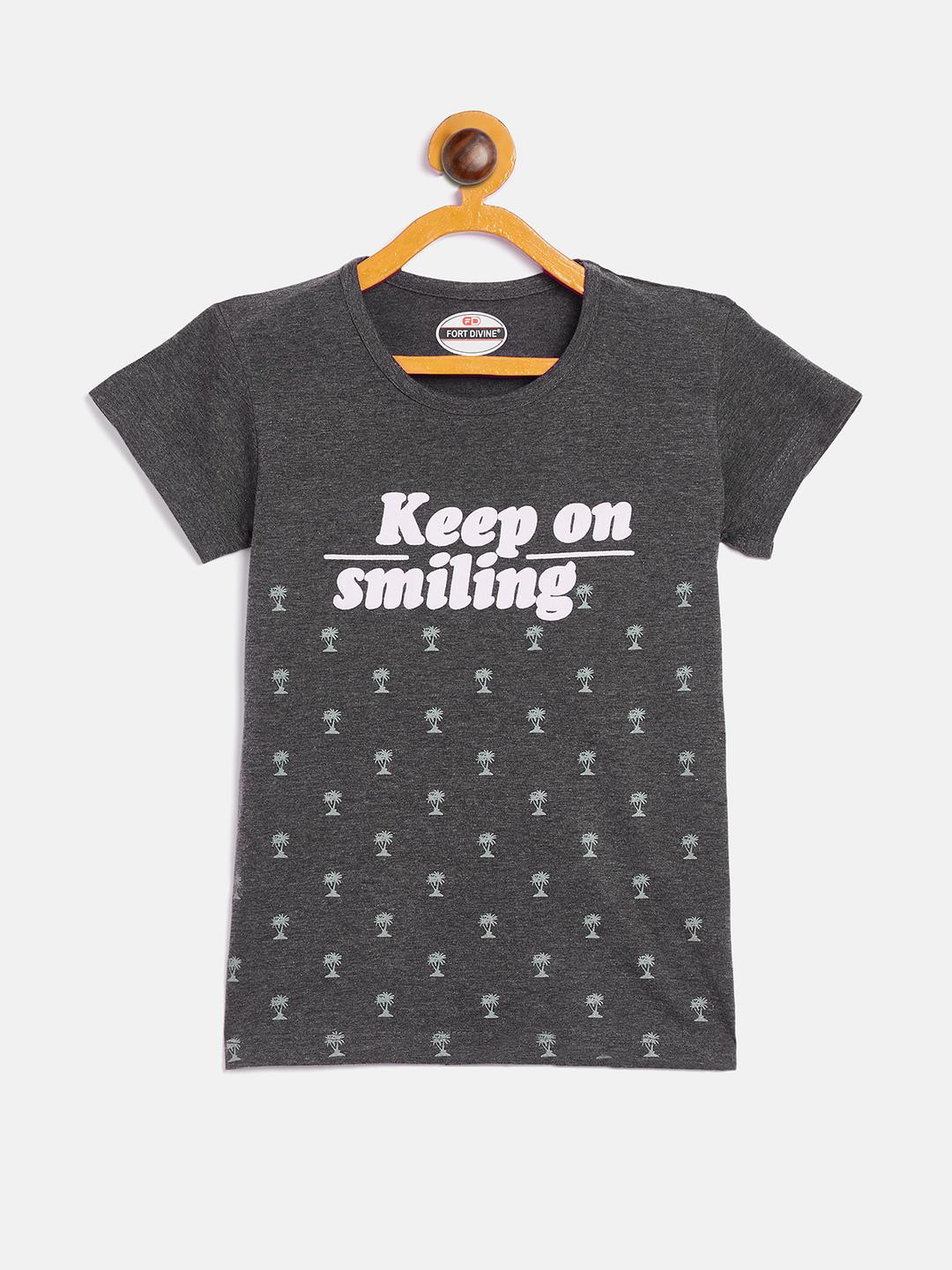 Fort Divine girls Talking Wording printed top D.GREY