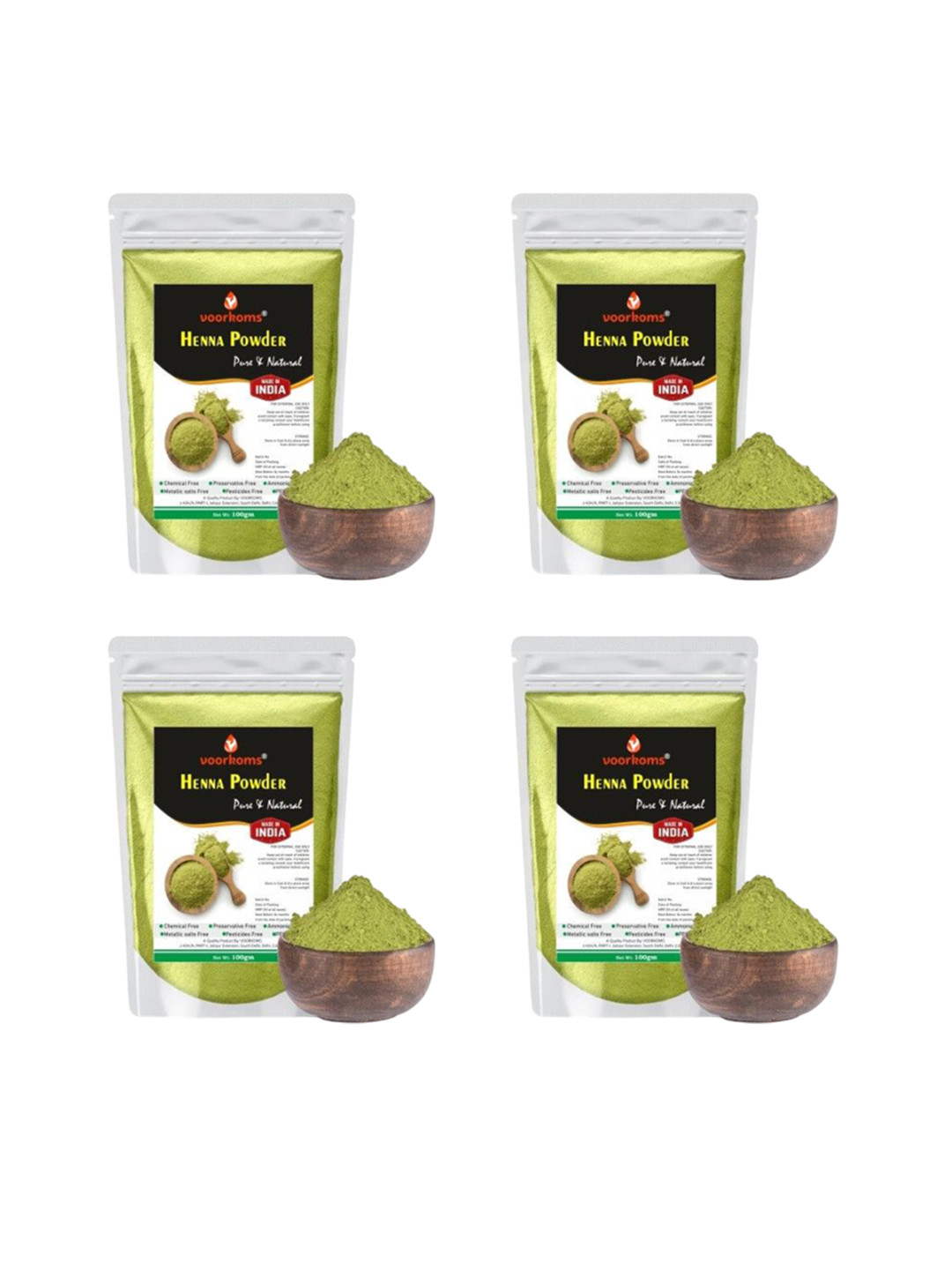 VOORKOMS Set Of 4 Henna Powder For Hair Color & Conditioning - 100 g Each
