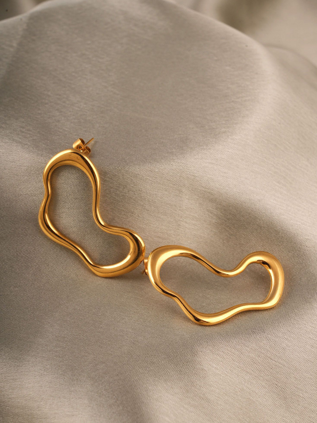 PALMONAS Stainless Steel Gold-Plated Irregular Wave Drop Earrings
