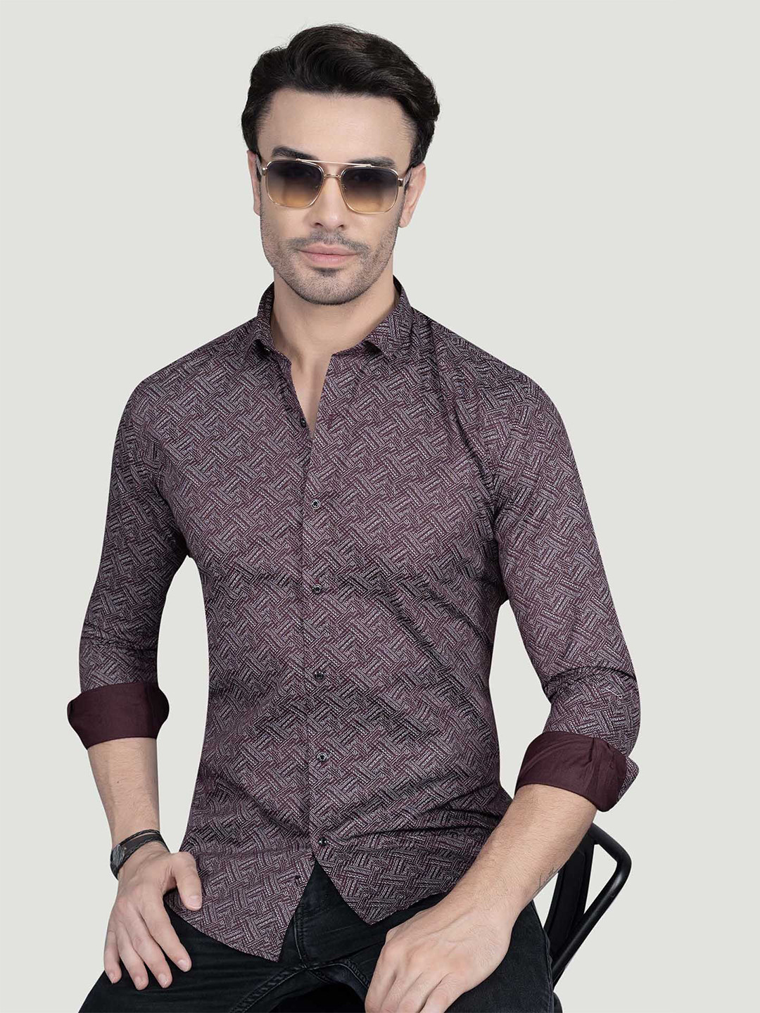 ALMATY Nils Comfort Geometric Printed Slim Fit Cotton Shirt