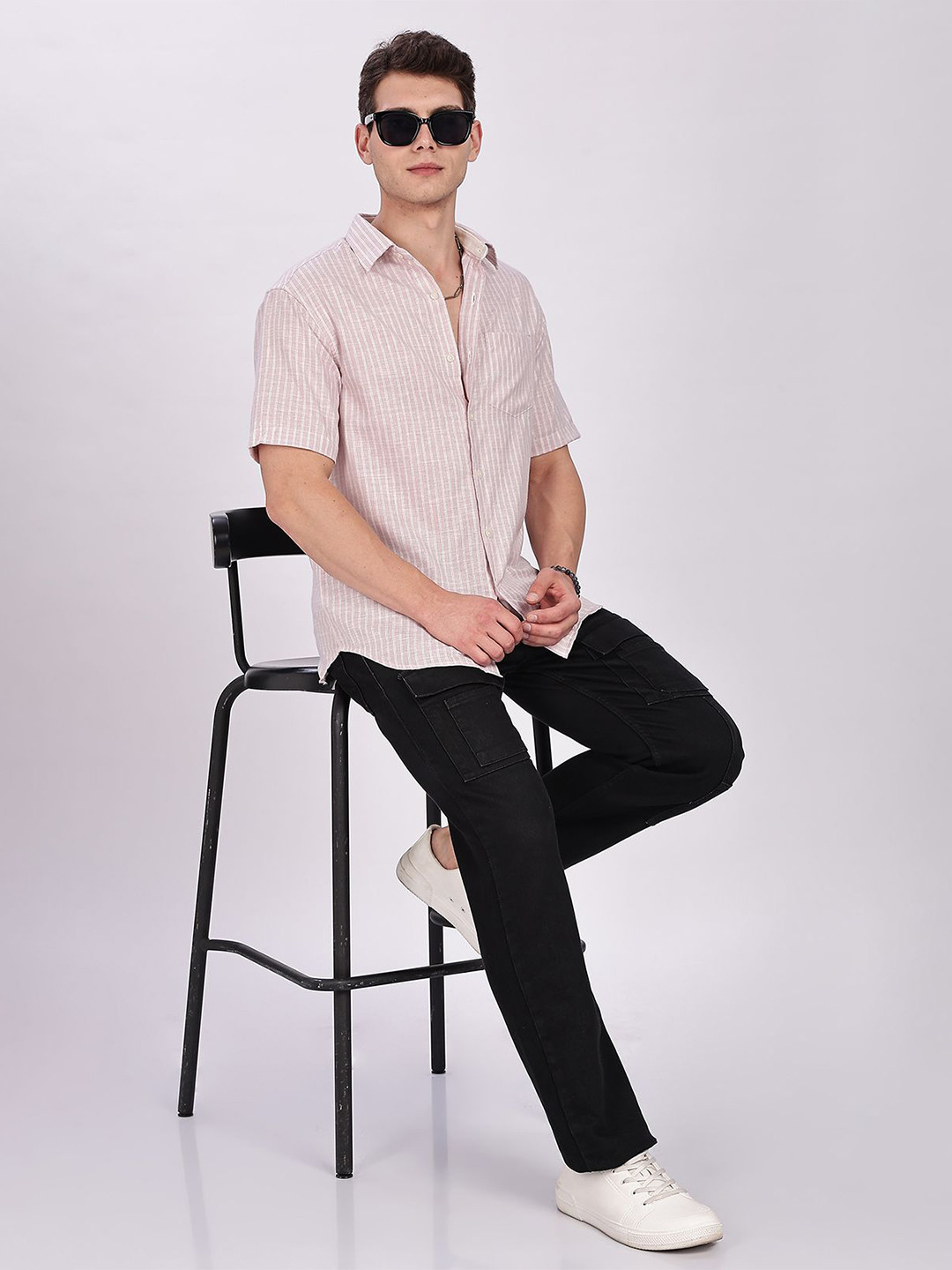 THREE DAYS Comfort Micro Checked Spread Collar Cotton Casual Shirt