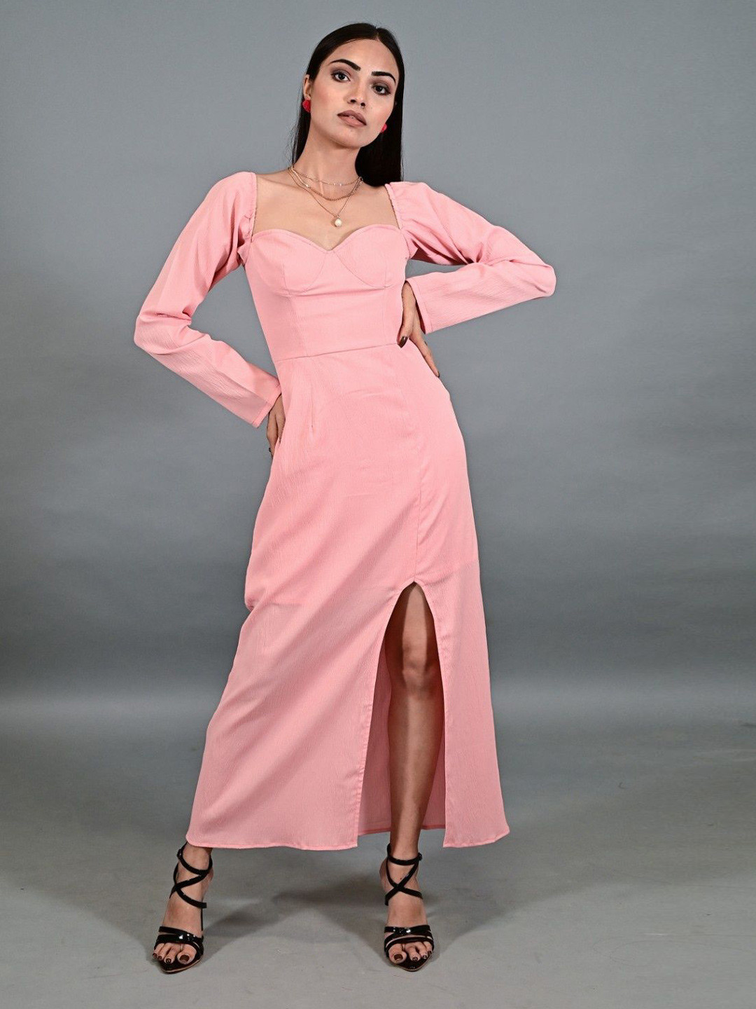 THE BEHRUZ THEORY Sweetheart Neck Sheath Maxi Dress With Slits