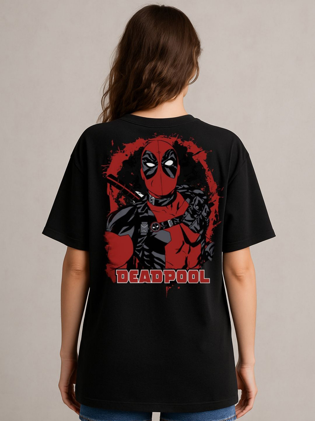 Anikmart Women Deadpool Dri-FIT Graphic Printed Round Neck Cotton Oversized T-shirt