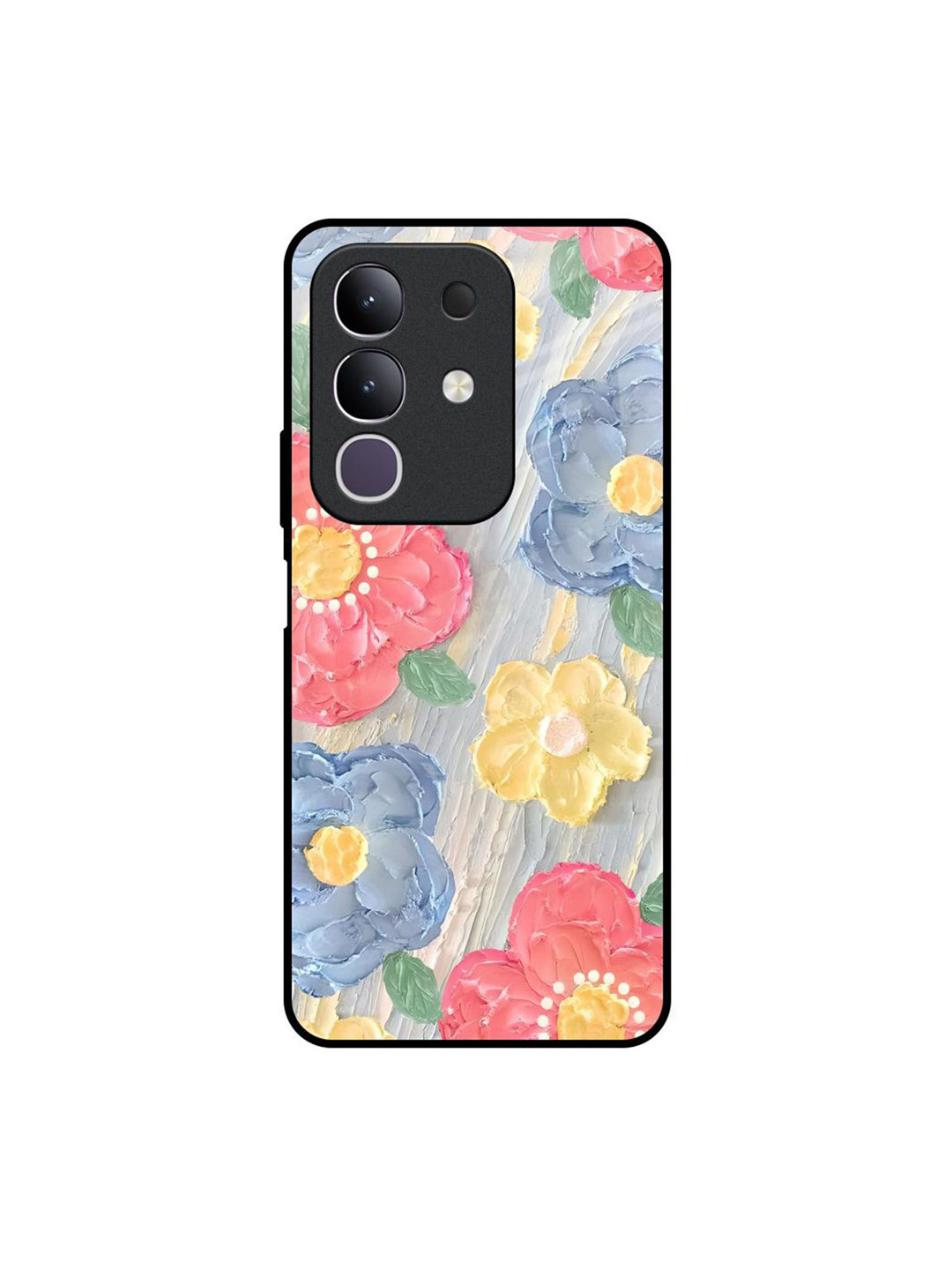 QRIOH Floral Canvas Printed Vivo T4x 5G Glass Back Case Mobile Accessories