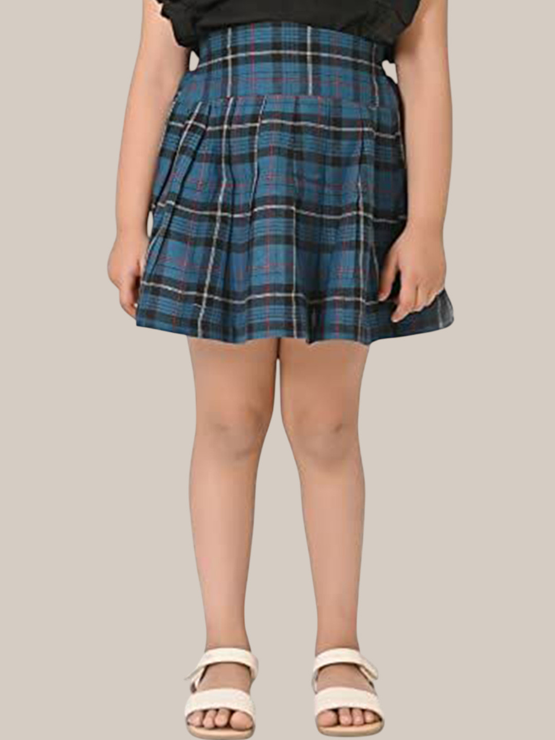 Miss & Chief Girls Checked Pure Cotton Above Knee Skirt No-Mark Elastic