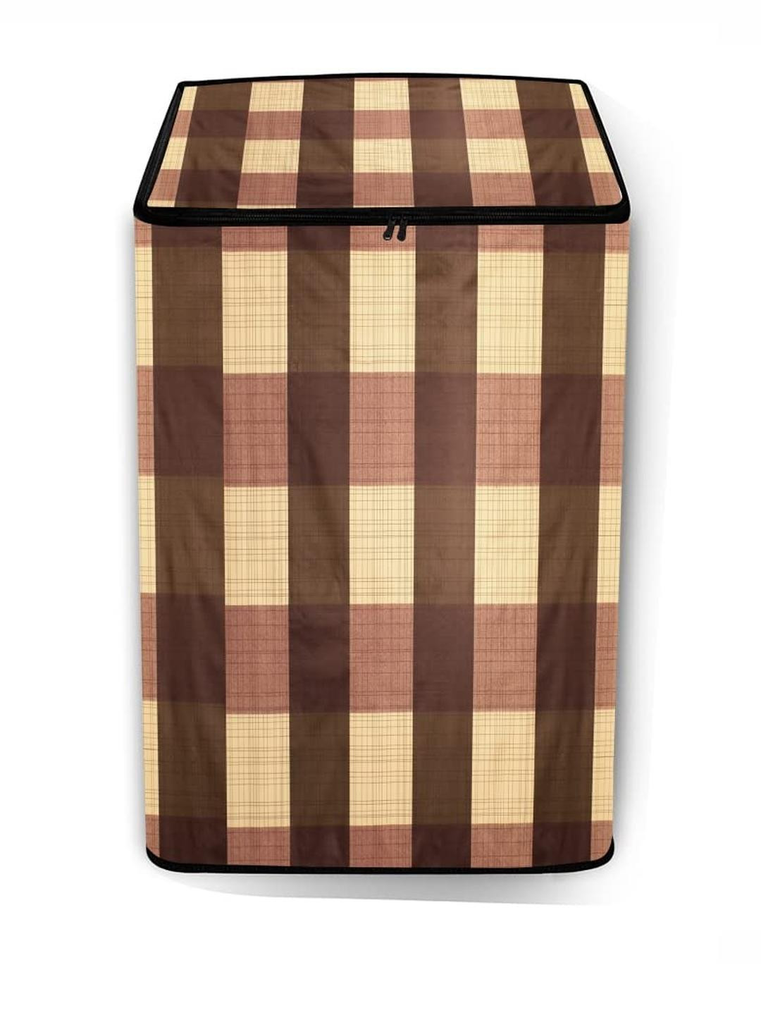The Furnishing Tree Washing Machine Cover Gingham Pattern Beige Compatible for Whirlpool 8 kg Fully