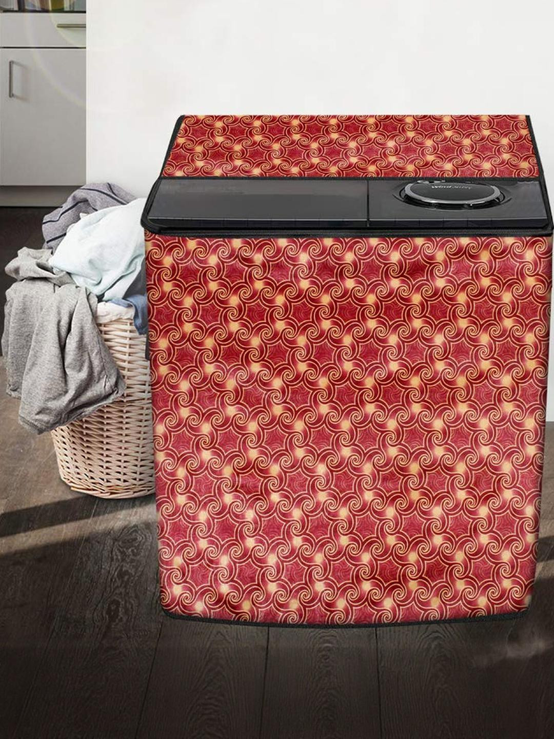 The Furnishing Tree Washing Machine Cover Frieze Pattern Maroon Compatible for Whirlpool 7Kg Semi-A