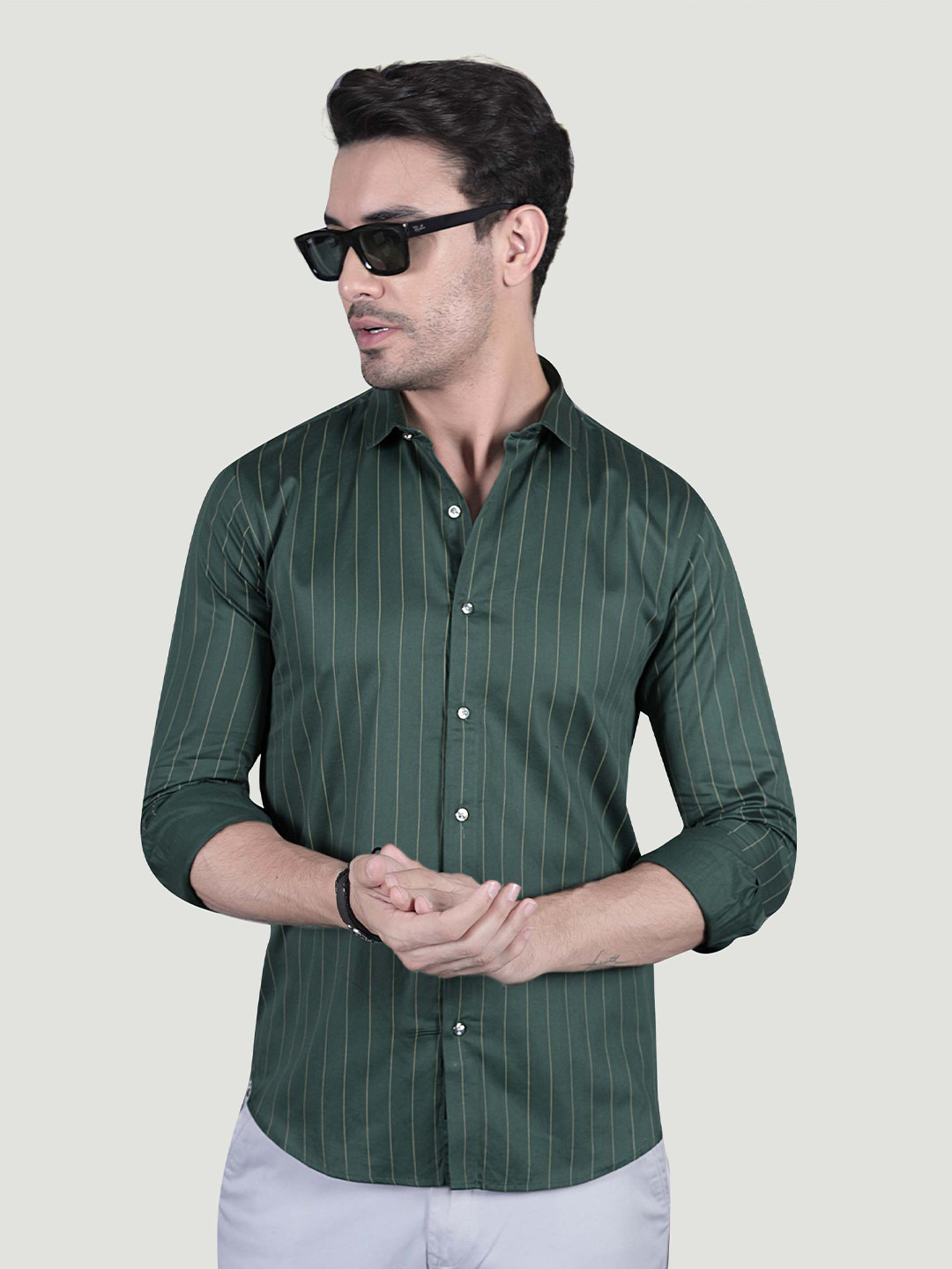 ALMATY Henrik Comfort Vertical Striped Spread Collar Slim Fit Cotton Shirt