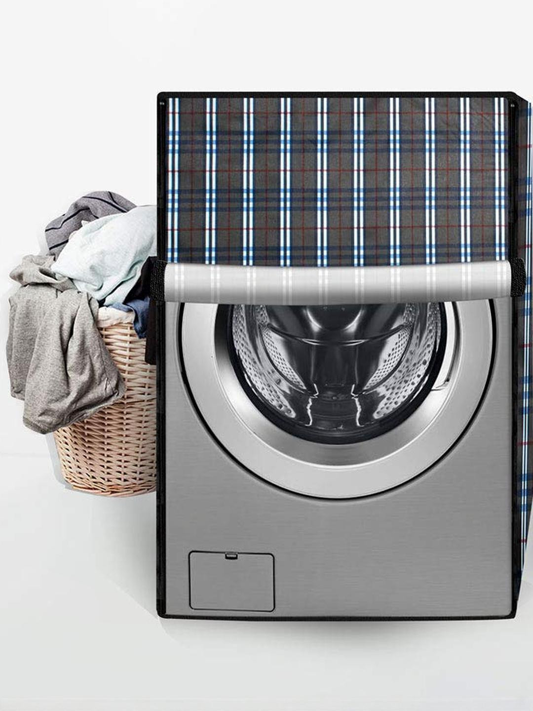 The Furnishing Tree Front Load Washing Machine Cover Check Black Compatible for 7 Kg Serena Aqua VX