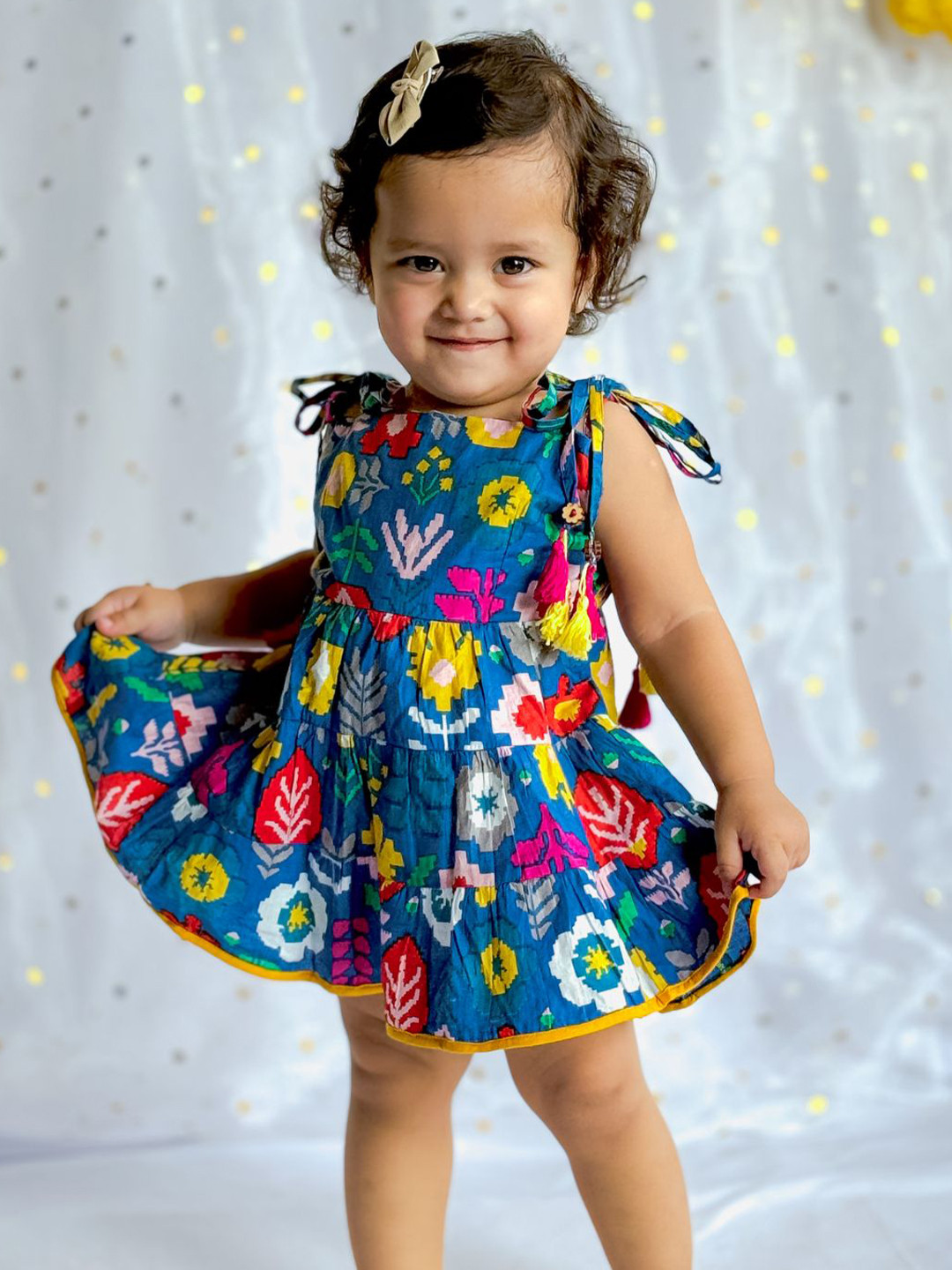 Sangria Infant Girls Patola Printed Pure Cotton Tiered Fit & Flare Ethnic Dress