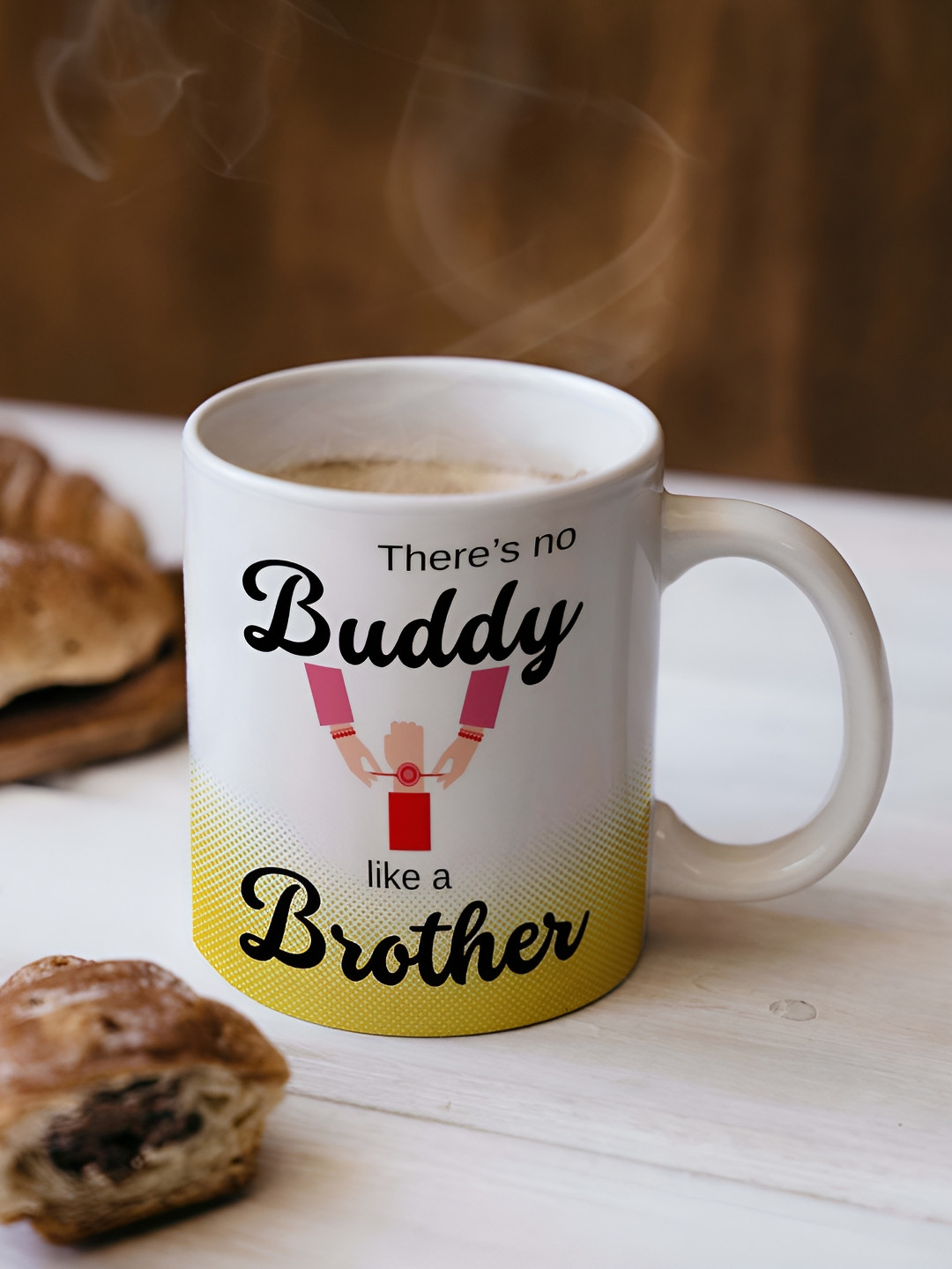 ARTBUG White & Yellow There's no Buddy like a Brother Printed Ceramic Glossy Mug 330ml