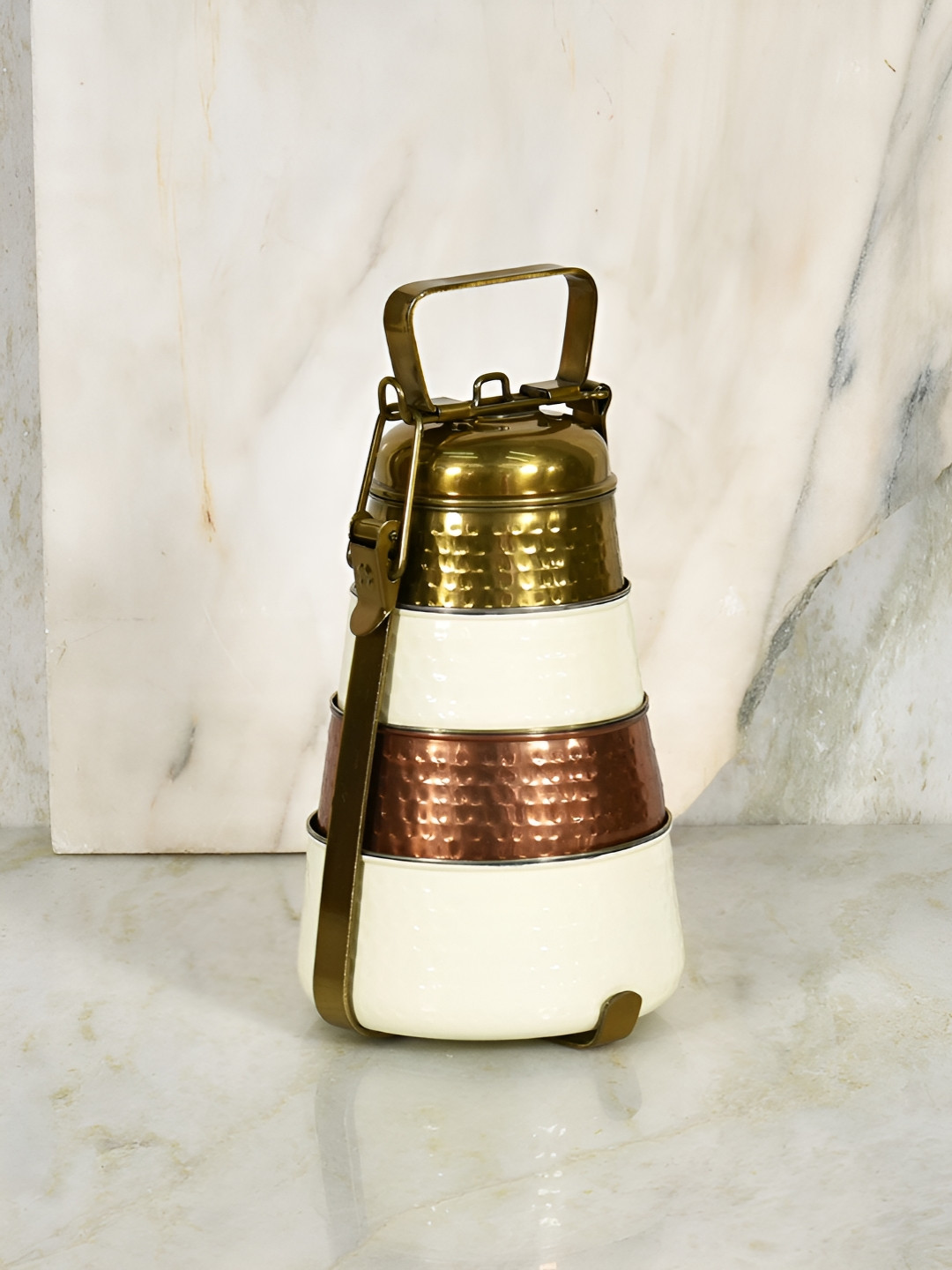 Living With Elan Gold-toned & Cream Stainless Steel Easy to Clean Lunch Box