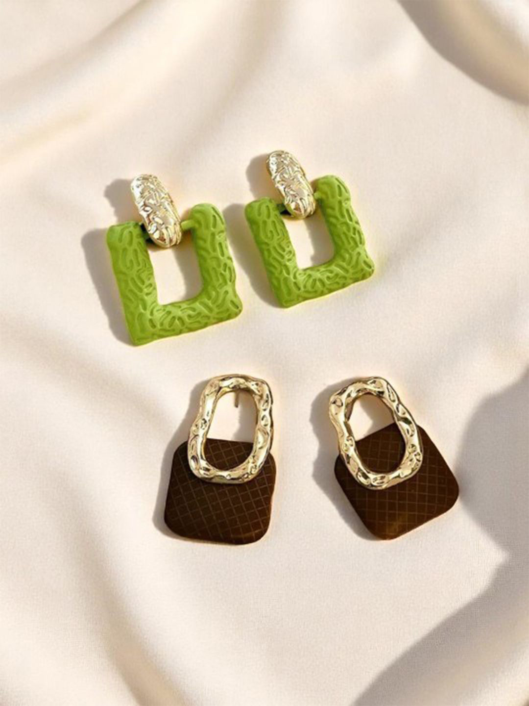 FIMBUL Set Of 2 Gold-Plated Dual Tone Square Studs