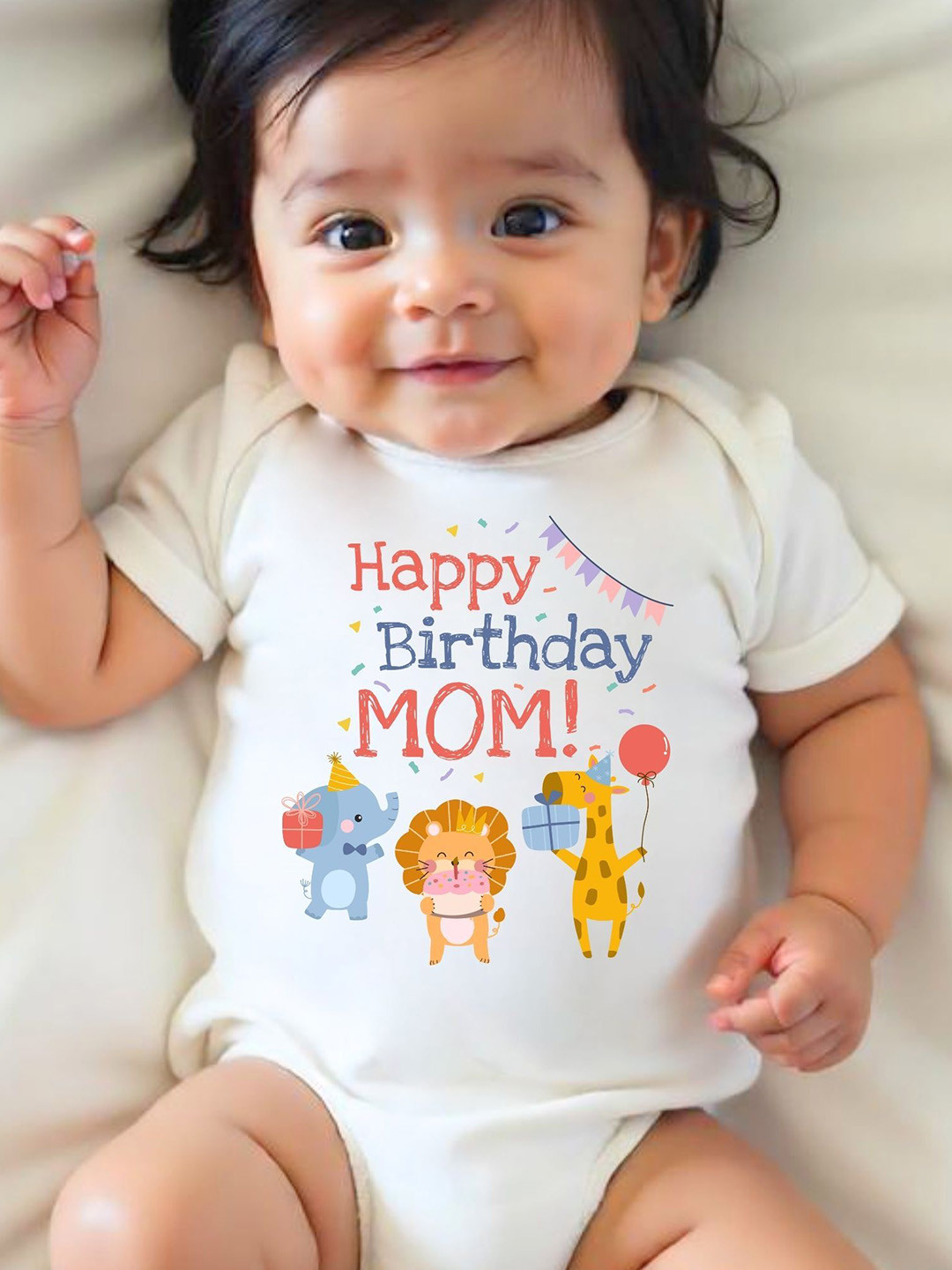 YK Infants Happy Birthday Mom! Printed Cotton Bodysuit