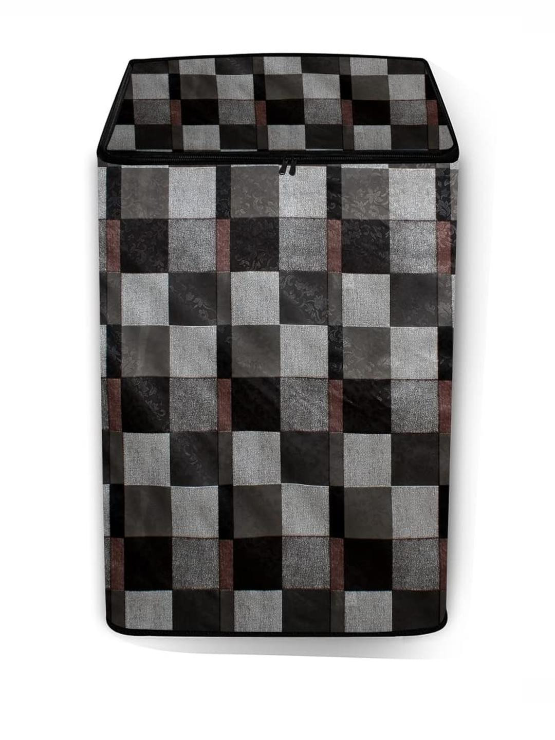 The Furnishing Tree Washing Machine Cover Checkered Pattern Brown Base Compatible for Whirlpool 8 k