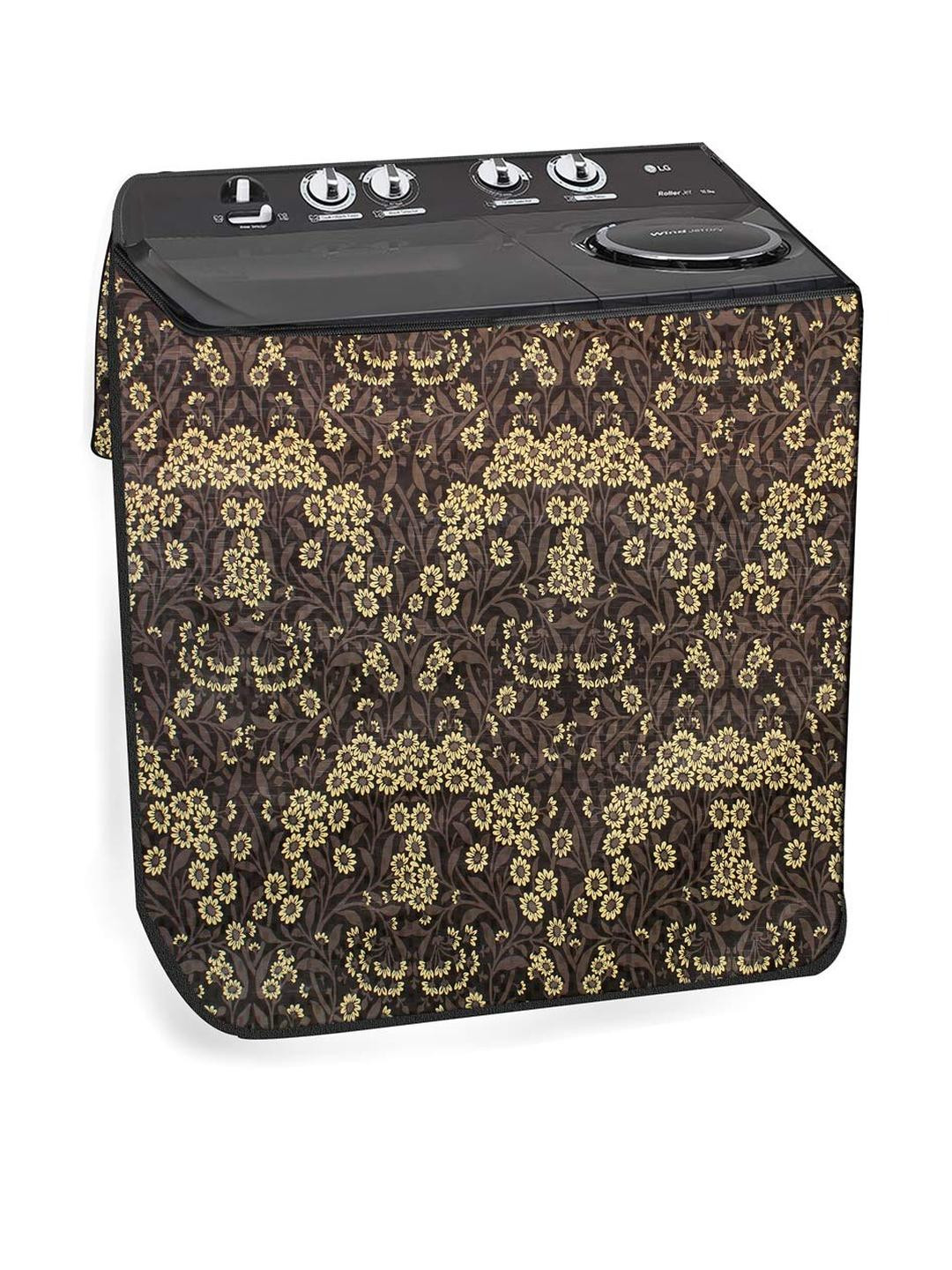 The Furnishing Tree Washing Machine Cover Florals Pattern Brown Compatible for Whirlpool 7.5Kg Semi