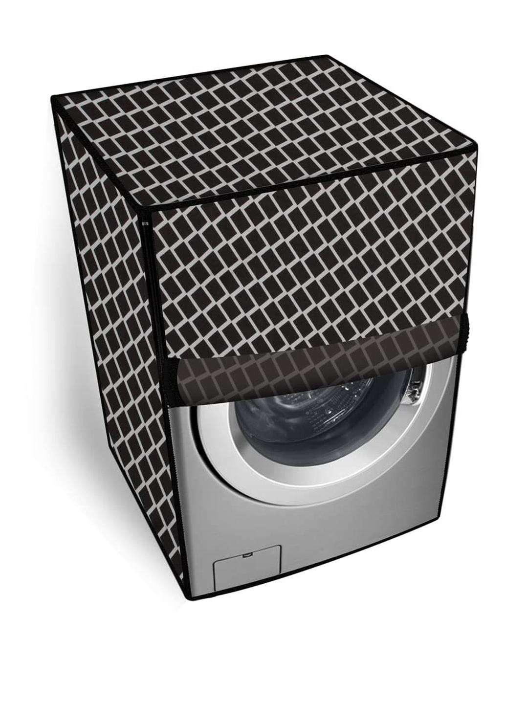 The Furnishing Tree Front Load Washing Machine Cover Check Grey Compatible for 6 Kg Neo Diva VX