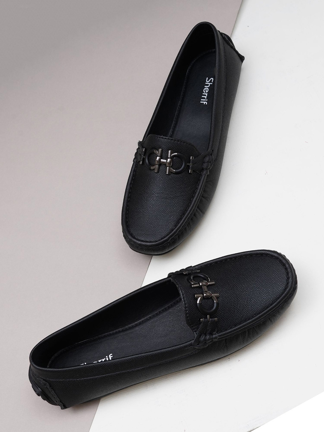 Sherrif Shoes Women Textured Horsebit Loafers