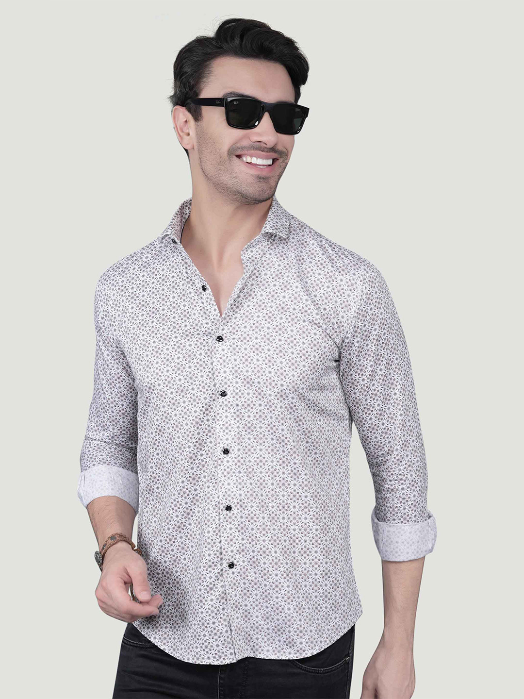 ALMATY Cedric Comfort Geometric Printed Slim Fit Cotton Shirt
