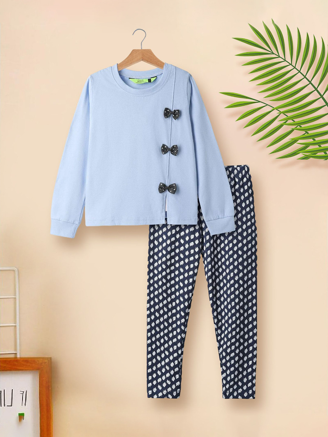 Tiara Girls Bow Embellished Pure Cotton Top With Legging