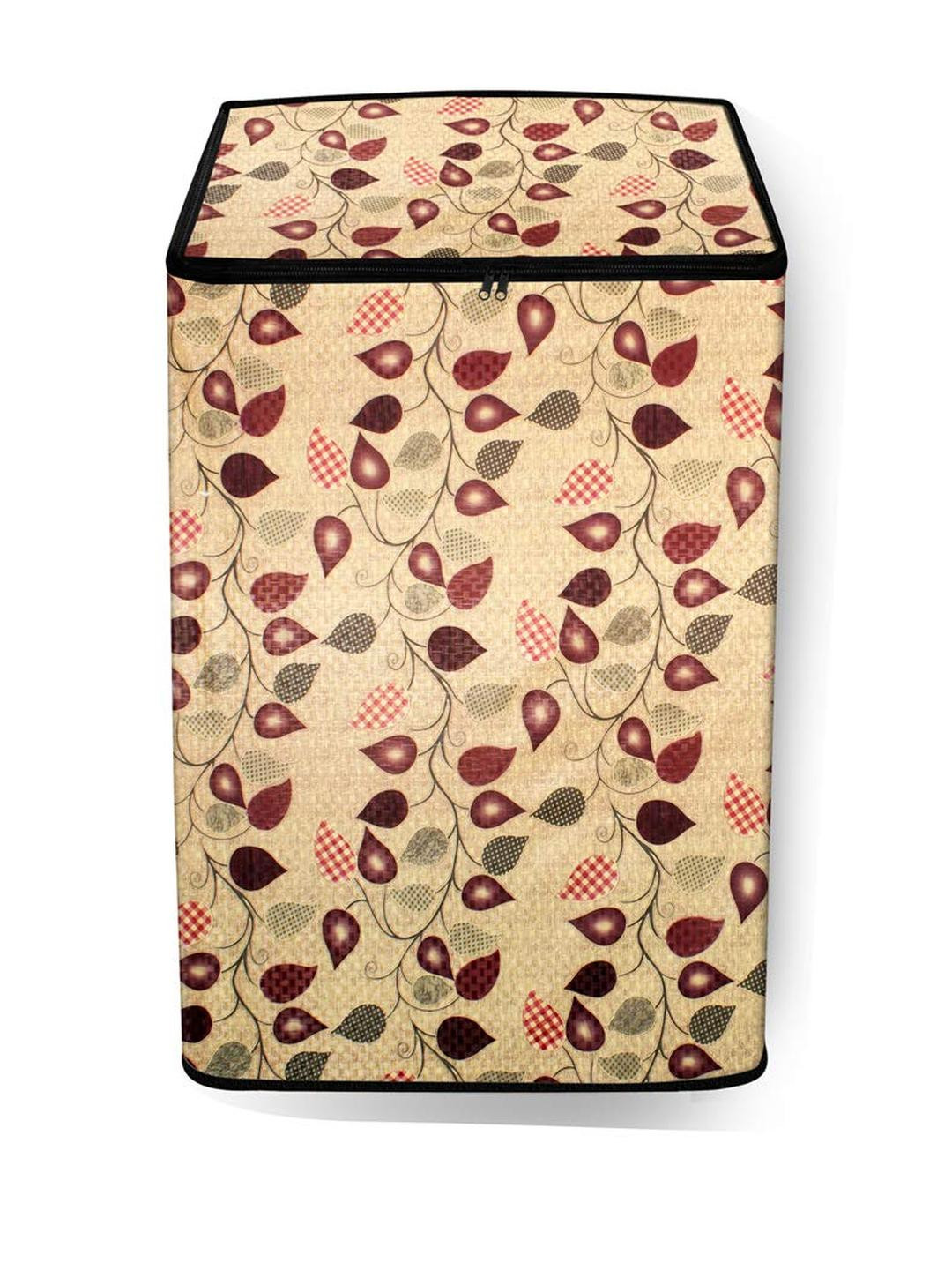 The Furnishing Tree Beige Petals Printed Top Load Washing Machine Cover