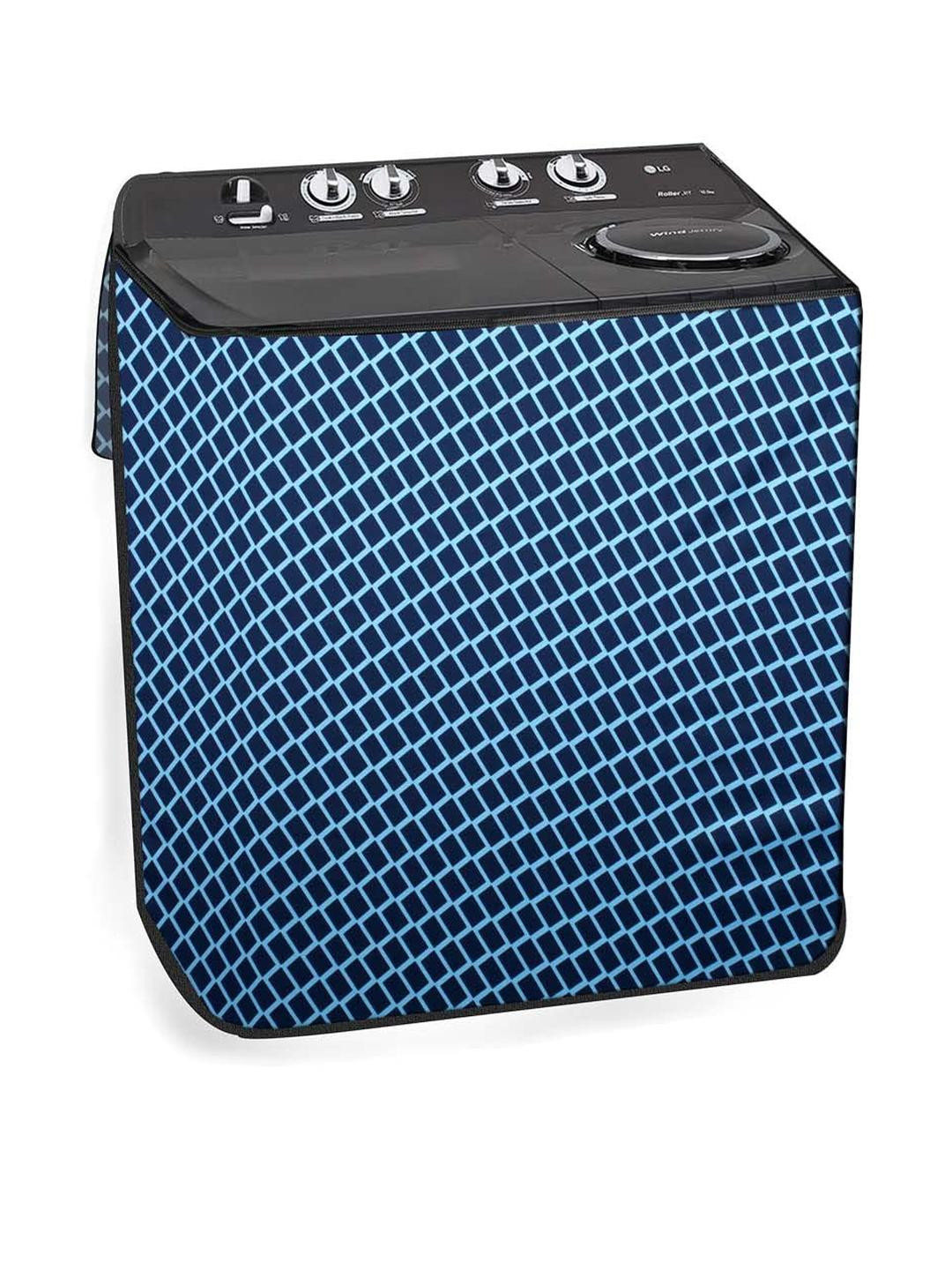 The Furnishing Tree Washing Machine Cover Check Blue Compatible for LG 8 KG Semi-Automatic Top Load