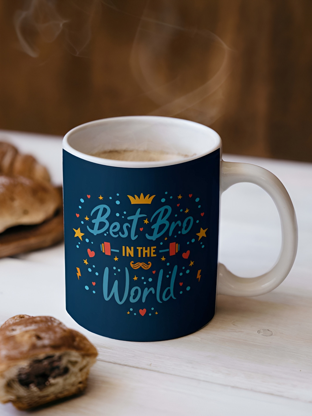 ARTBUG White & Blue Best Bro Printed Ceramic Glossy Mug 330ml