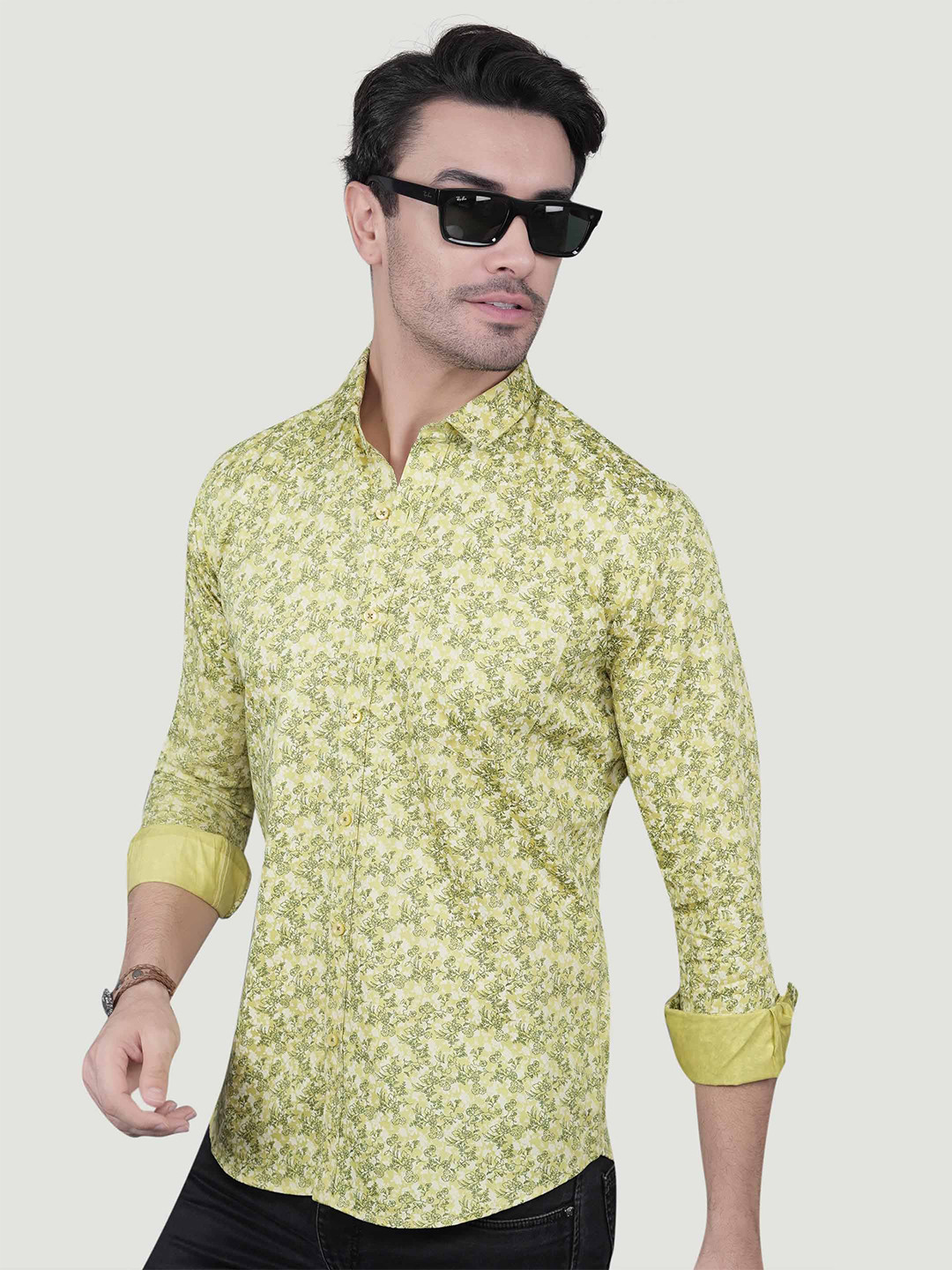 ALMATY Oskar Comfort Floral Printed Slim Fit Cotton Shirt