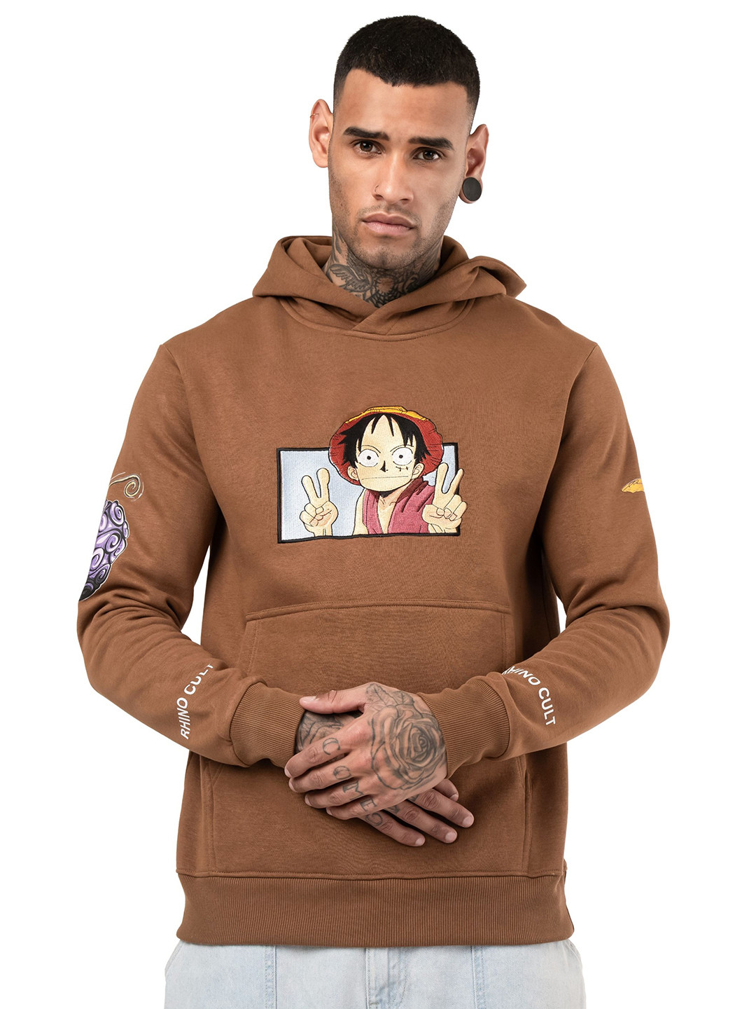 RHINO CULT Luffy Victory Men Graphic Embroidered Hooded Pullover