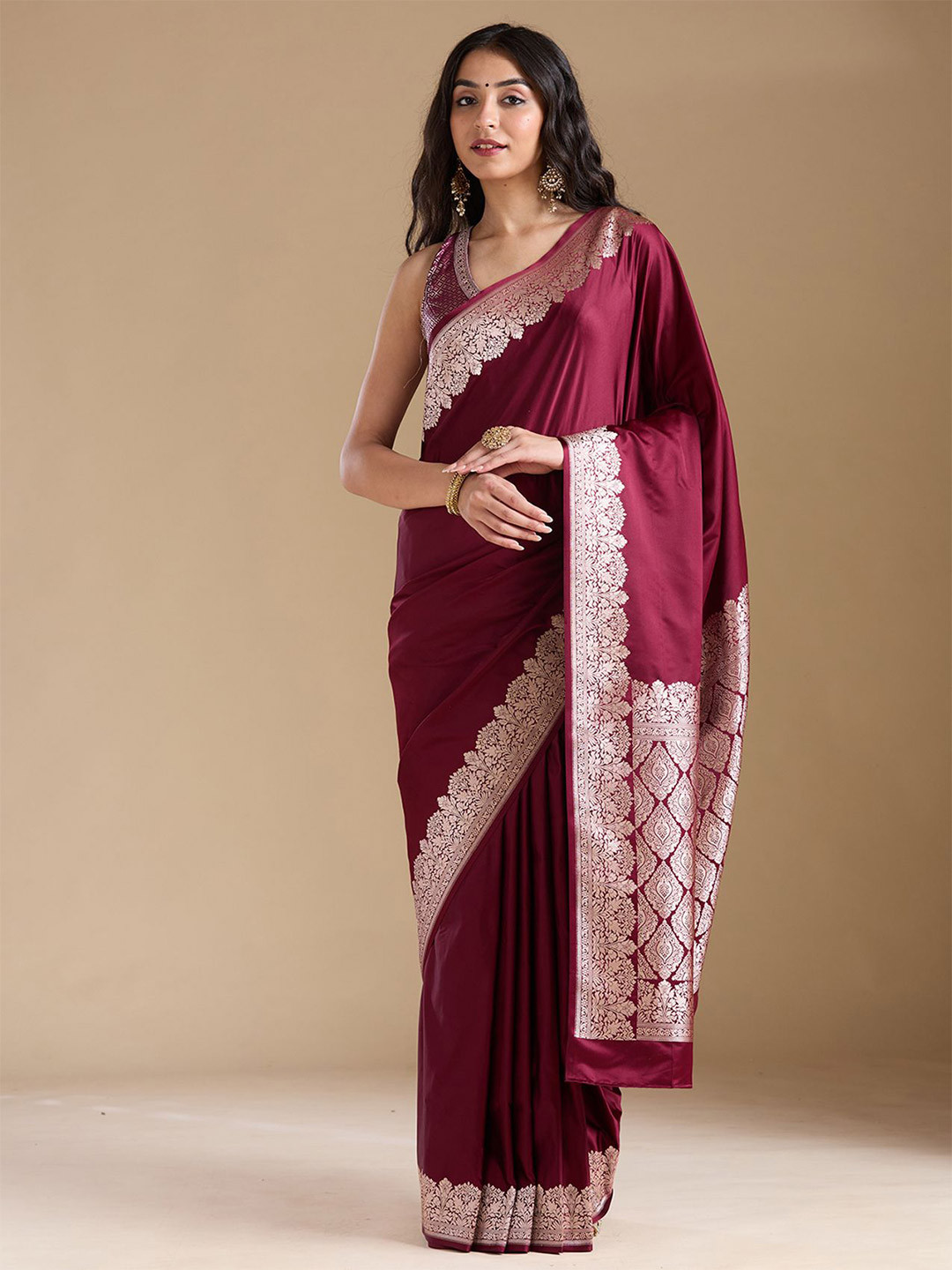 Koskii Maroon Zariwork Banarasi Silk Saree