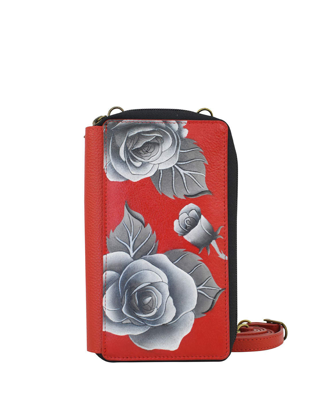 Anuschka Women Romantic Rose Red Hand-Painted Leather Phone Wallet